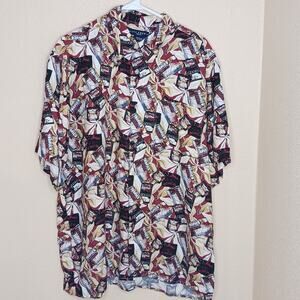 Ivy Crew Mens Hawaiian Shirt L Red Tropical Cocktail Floral Button Up Rayon